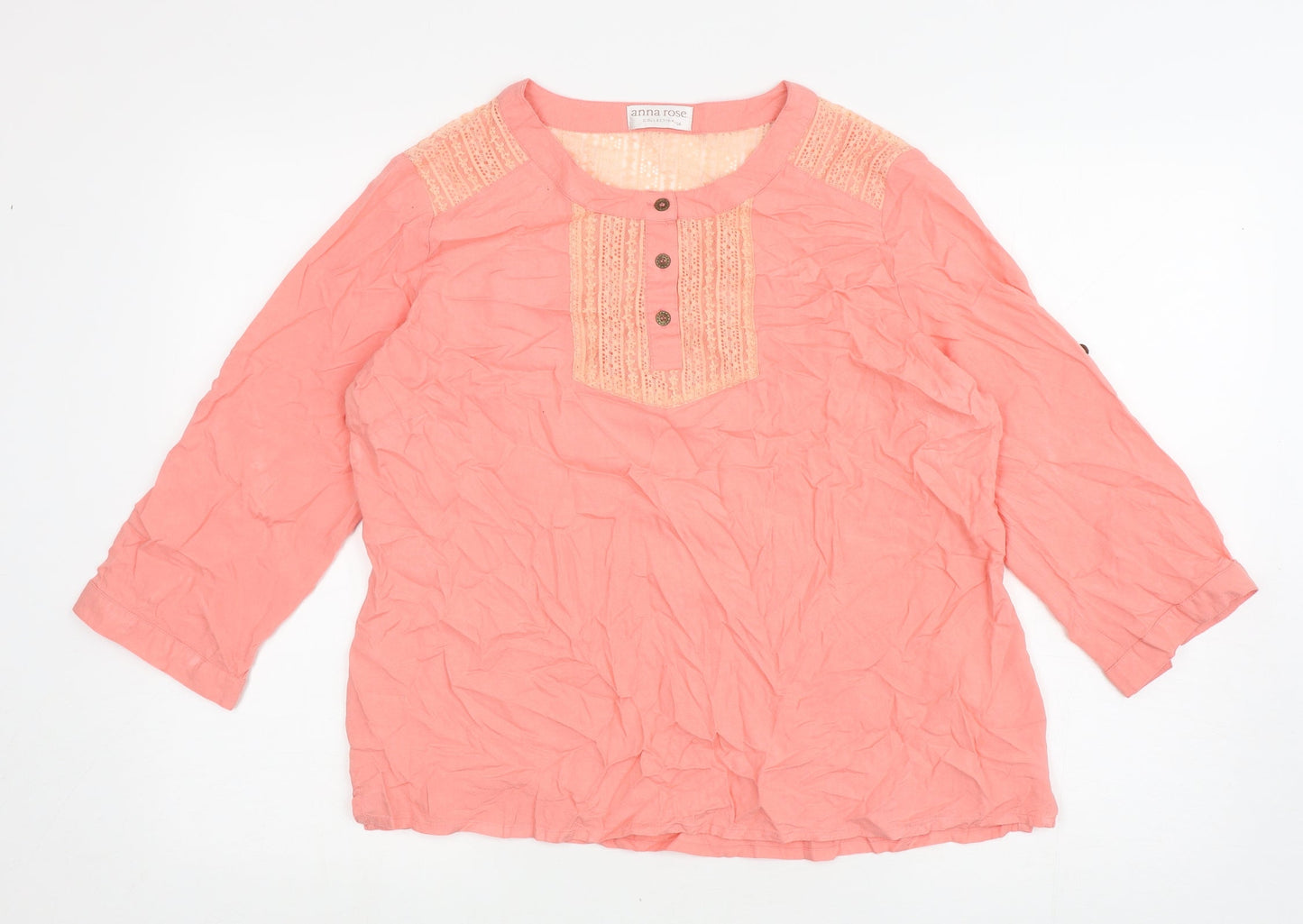 Anna Rose Womens Pink Viscose Basic Blouse Size 4 Round Neck