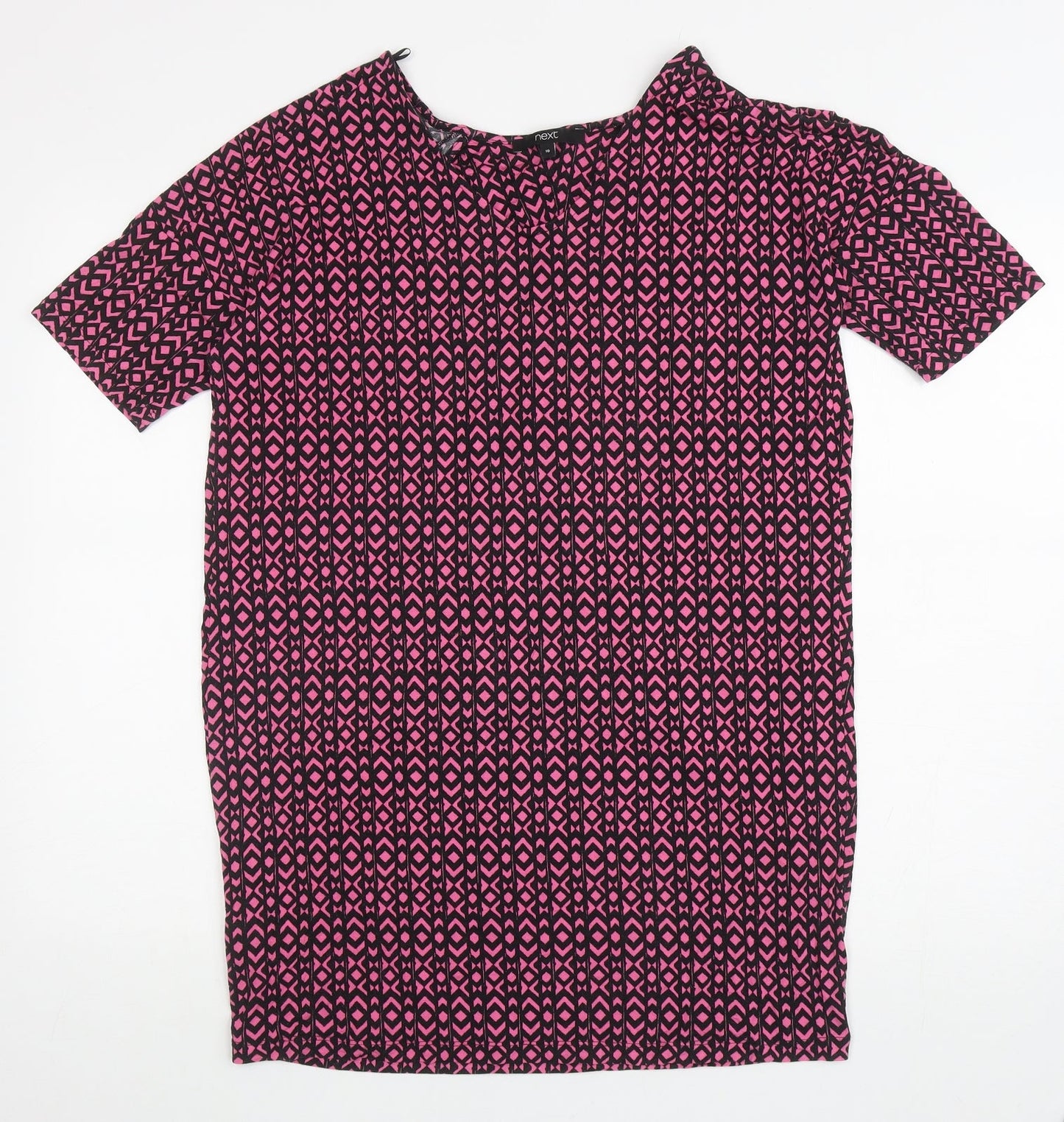 NEXT Womens Pink Geometric Viscose Tunic T-Shirt Size 10 V-Neck - Cut out back