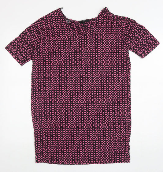 NEXT Womens Pink Geometric Viscose Tunic T-Shirt Size 10 V-Neck - Cut out back