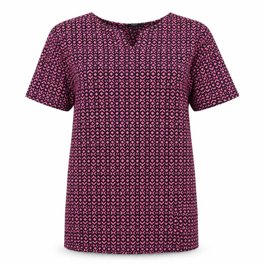 Next Womens Pink Geometric Viscose Tunic T-Shirt Size 10 V-Neck - Cut out back