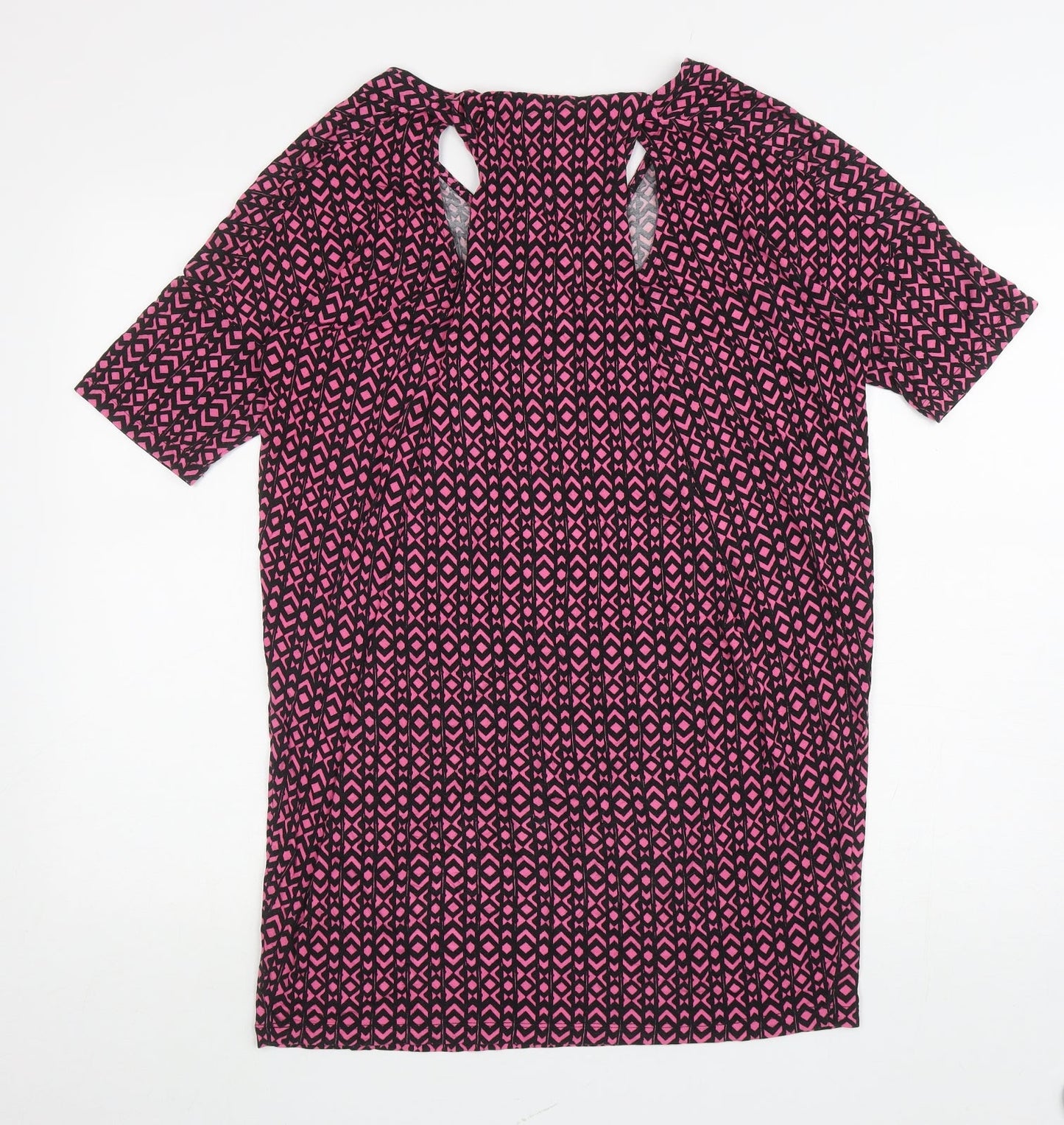 NEXT Womens Pink Geometric Viscose Tunic T-Shirt Size 10 V-Neck - Cut out back