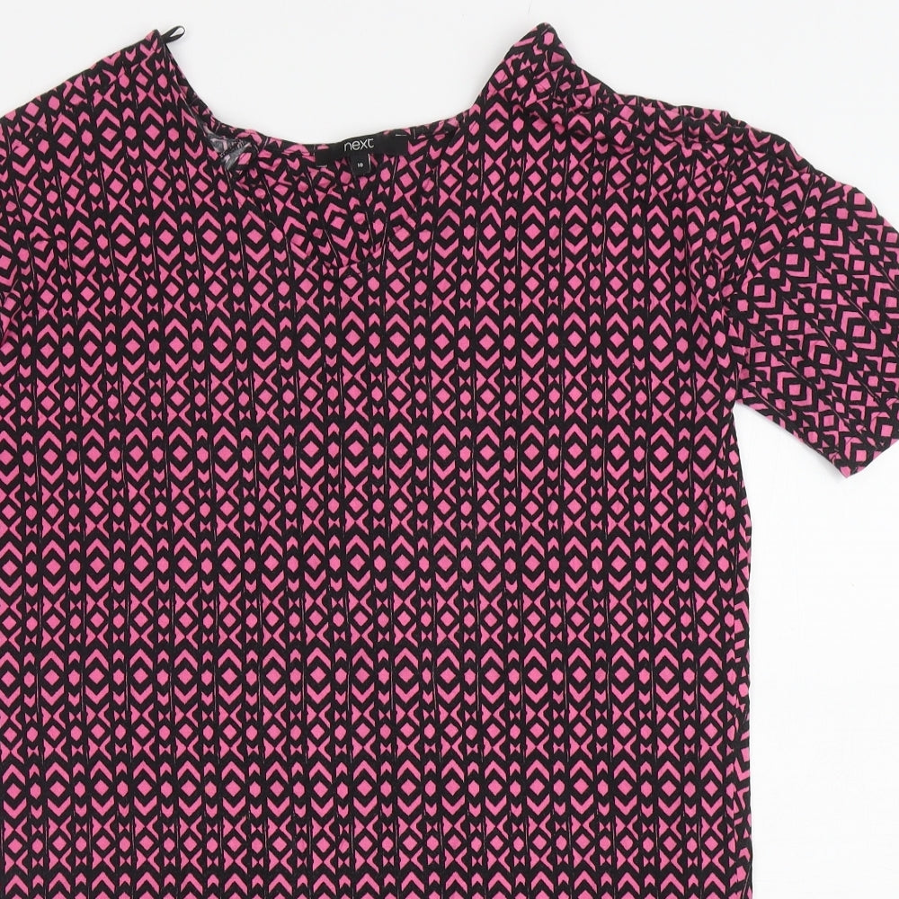 NEXT Womens Pink Geometric Viscose Tunic T-Shirt Size 10 V-Neck - Cut out back