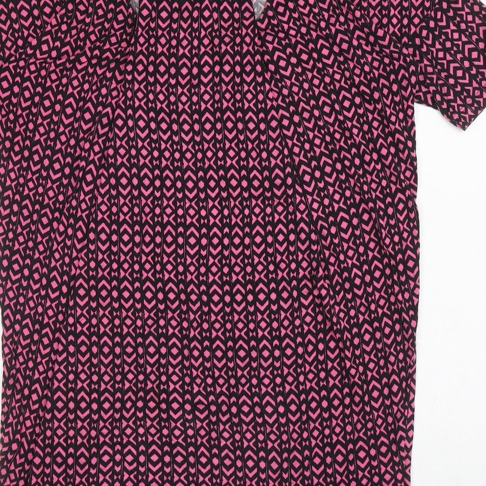 NEXT Womens Pink Geometric Viscose Tunic T-Shirt Size 10 V-Neck - Cut out back