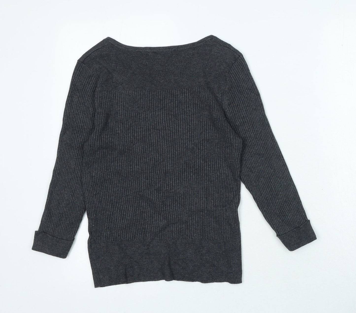 Marks and Spencer Womens Grey Round Neck Viscose Pullover Jumper Size 14