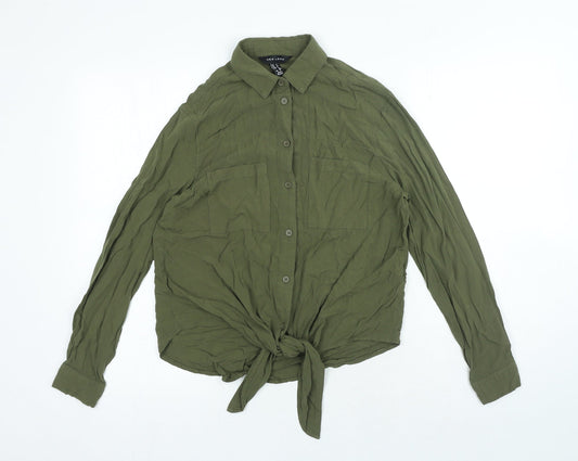 New Look Womens Green Viscose Basic Button-Up Size 6 Collared