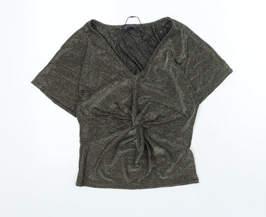 Marks and Spencer Womens Gold Polyimide Basic Blouse Size XS V-Neck