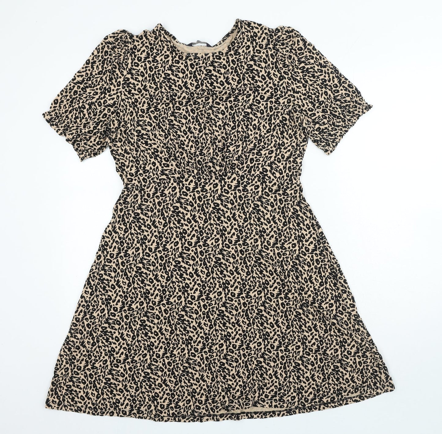 Marks and Spencer Womens Beige Animal Print Viscose A-Line Size 12 Round Neck Pullover