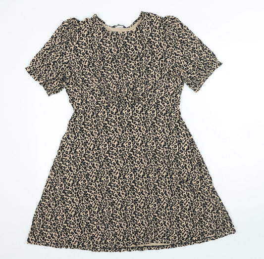 Marks and Spencer Womens Beige Animal Print Viscose A-Line Size 12 Round Neck Pullover