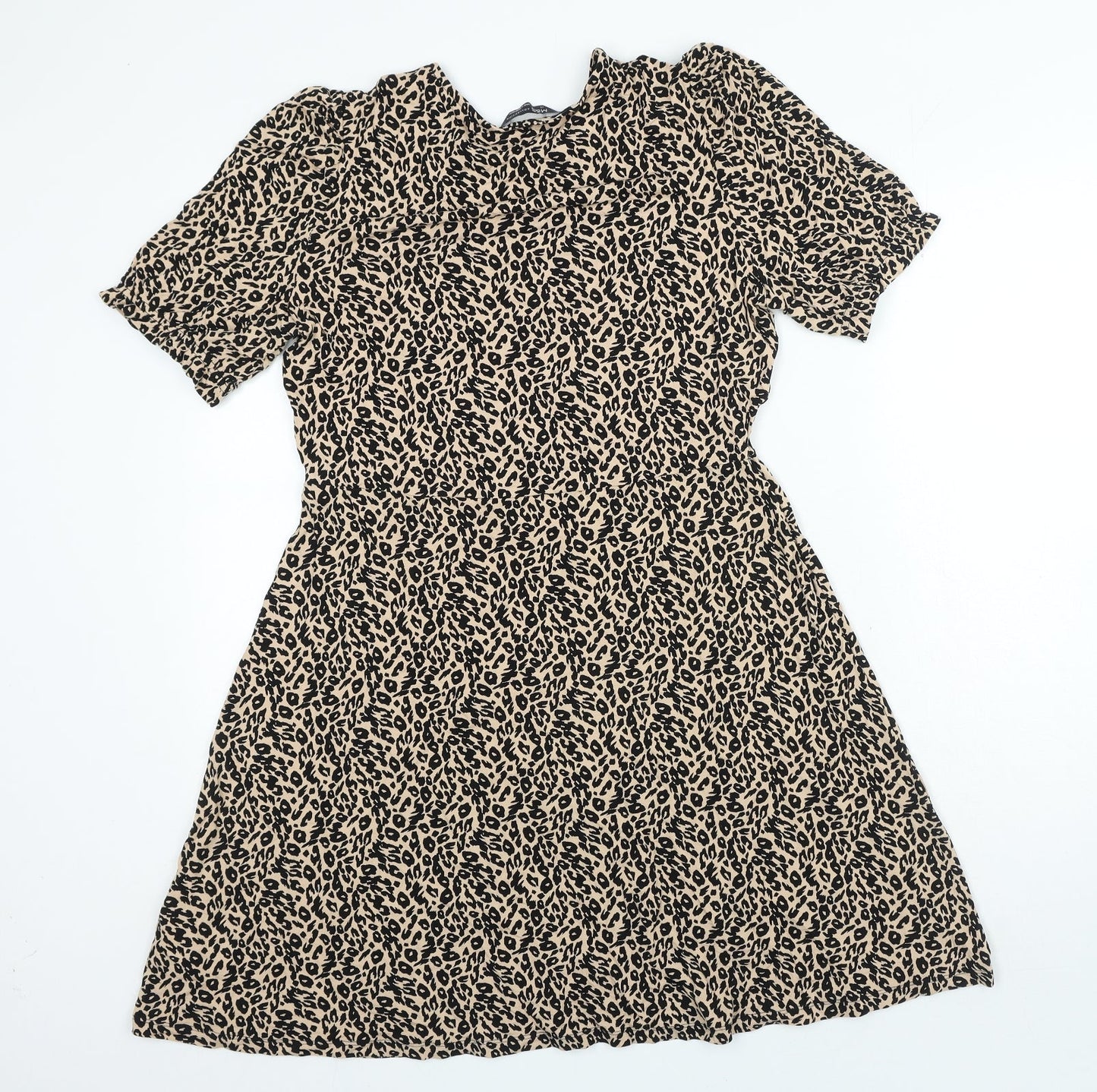 Marks and Spencer Womens Beige Animal Print Viscose A-Line Size 12 Round Neck Pullover