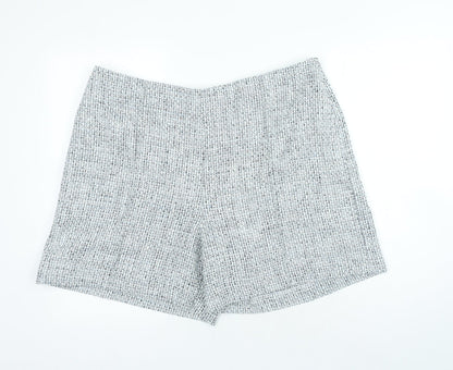Marks & Spencer Womens Blue Houndstooth Polyester Cut-Off Shorts Size 20 Regular Zip