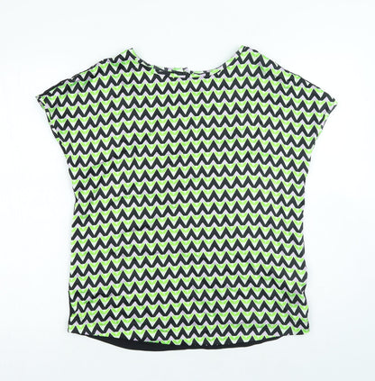 Marks & Spencer Womens Multicoloured Geometric Viscose Basic Blouse Size 8 Round Neck