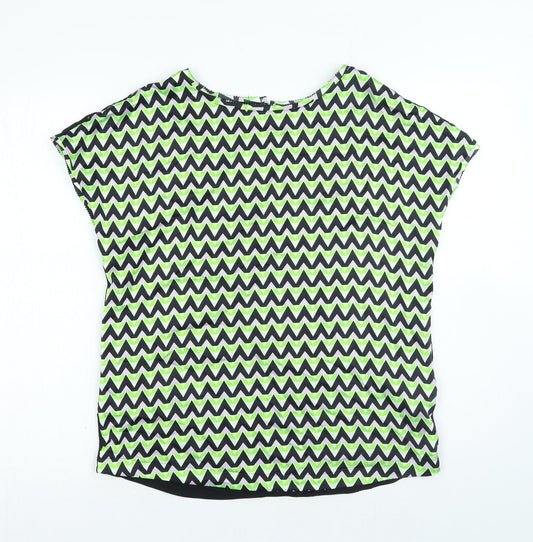 Marks and Spencer Womens Multicoloured Geometric Viscose Basic Blouse Size 8 Round Neck