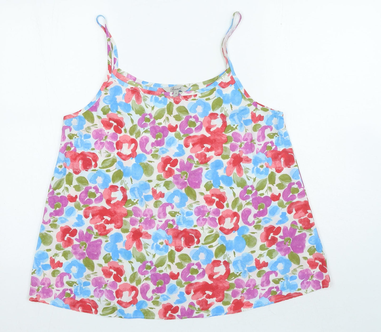 Peacocks Womens Multicoloured Floral Polyester Camisole Blouse Size 14 Round Neck