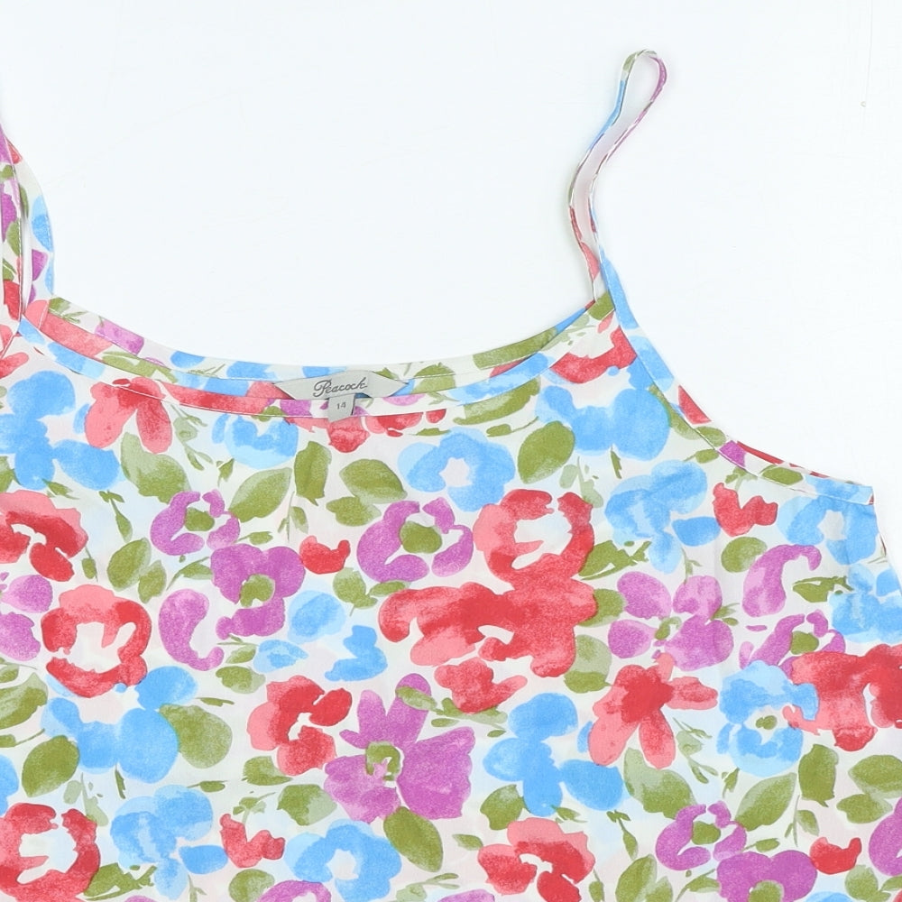 Peacocks Womens Multicoloured Floral Polyester Camisole Blouse Size 14 Round Neck
