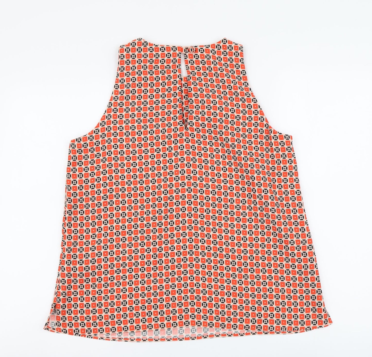 Per Una Womens Orange Geometric Polyester Basic Tank Size 12 Round Neck