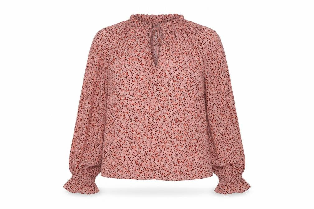 Marks & Spencer Womens Pink Floral Viscose Basic Blouse Size 8 Mock Neck