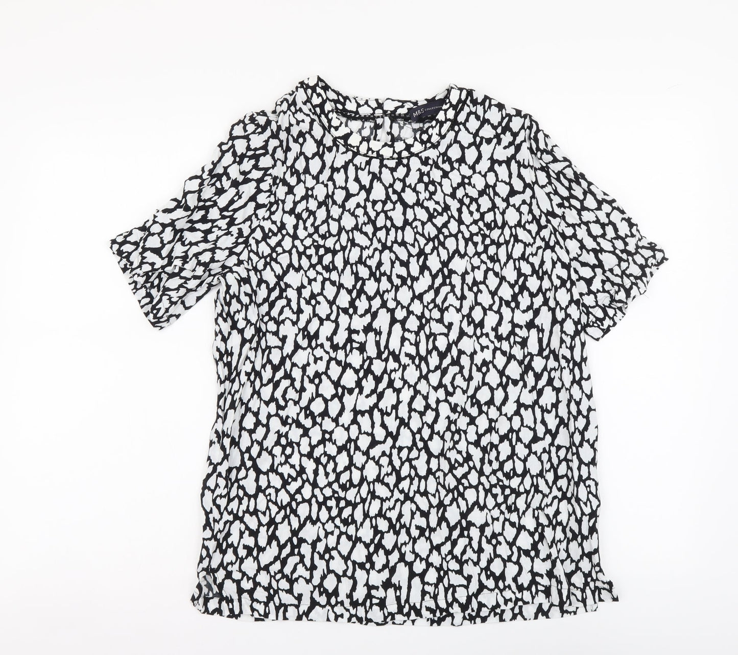 Marks and Spencer Womens White Geometric Viscose Basic Blouse Size 8 Round Neck