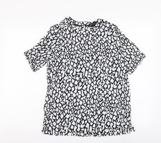 Marks and Spencer Womens White Geometric Viscose Basic Blouse Size 8 Round Neck