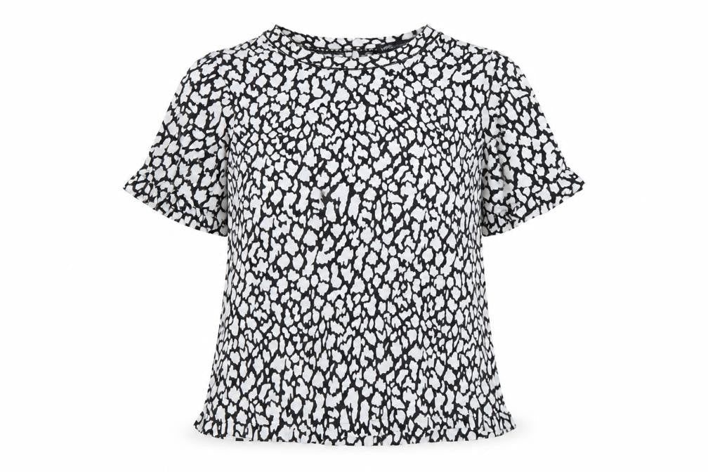 Marks & Spencer Womens White Geometric Viscose Basic Blouse Size 8 Round Neck