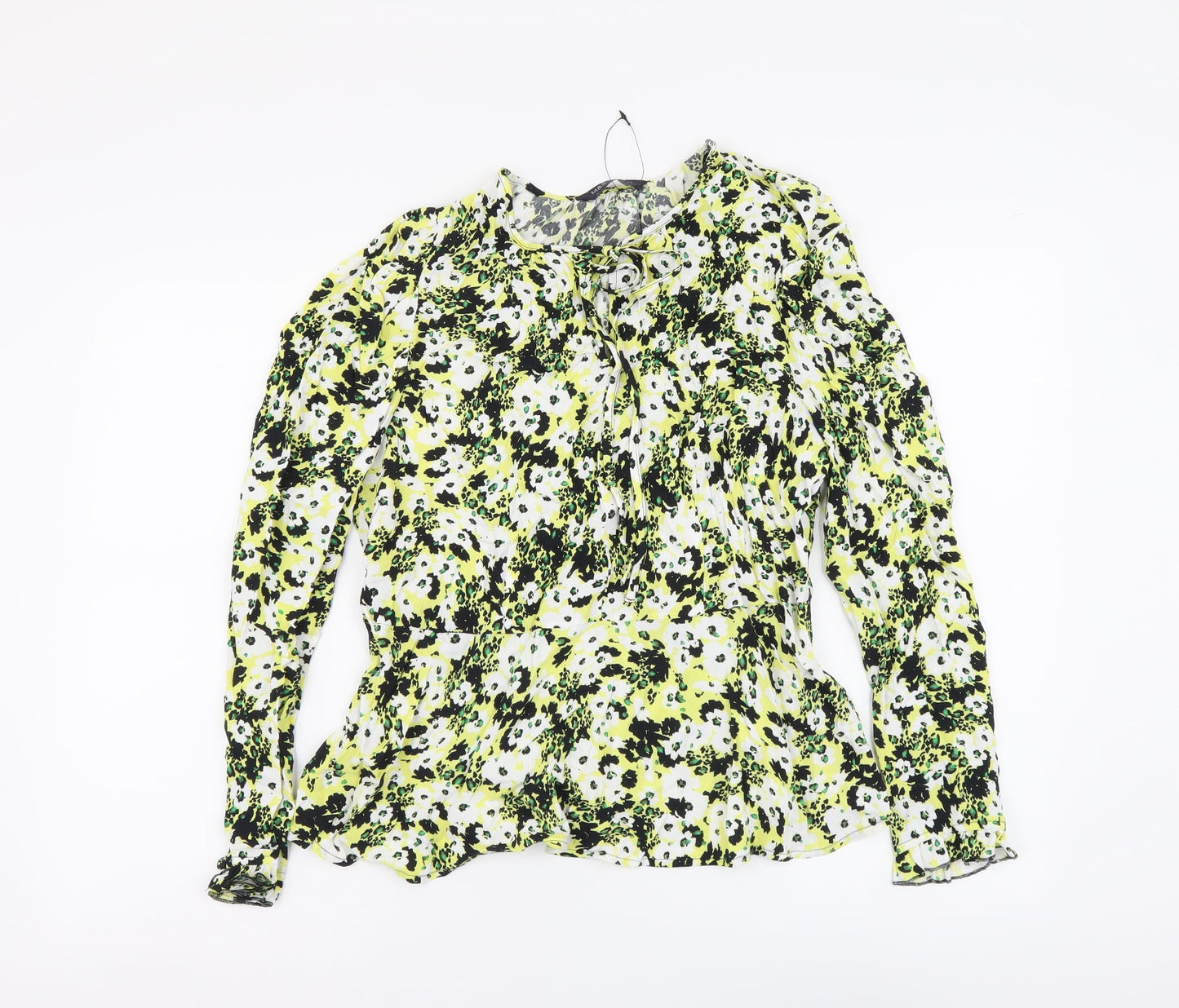 Marks and Spencer Womens Multicoloured Geometric Viscose Basic Blouse Size 12 Round Neck