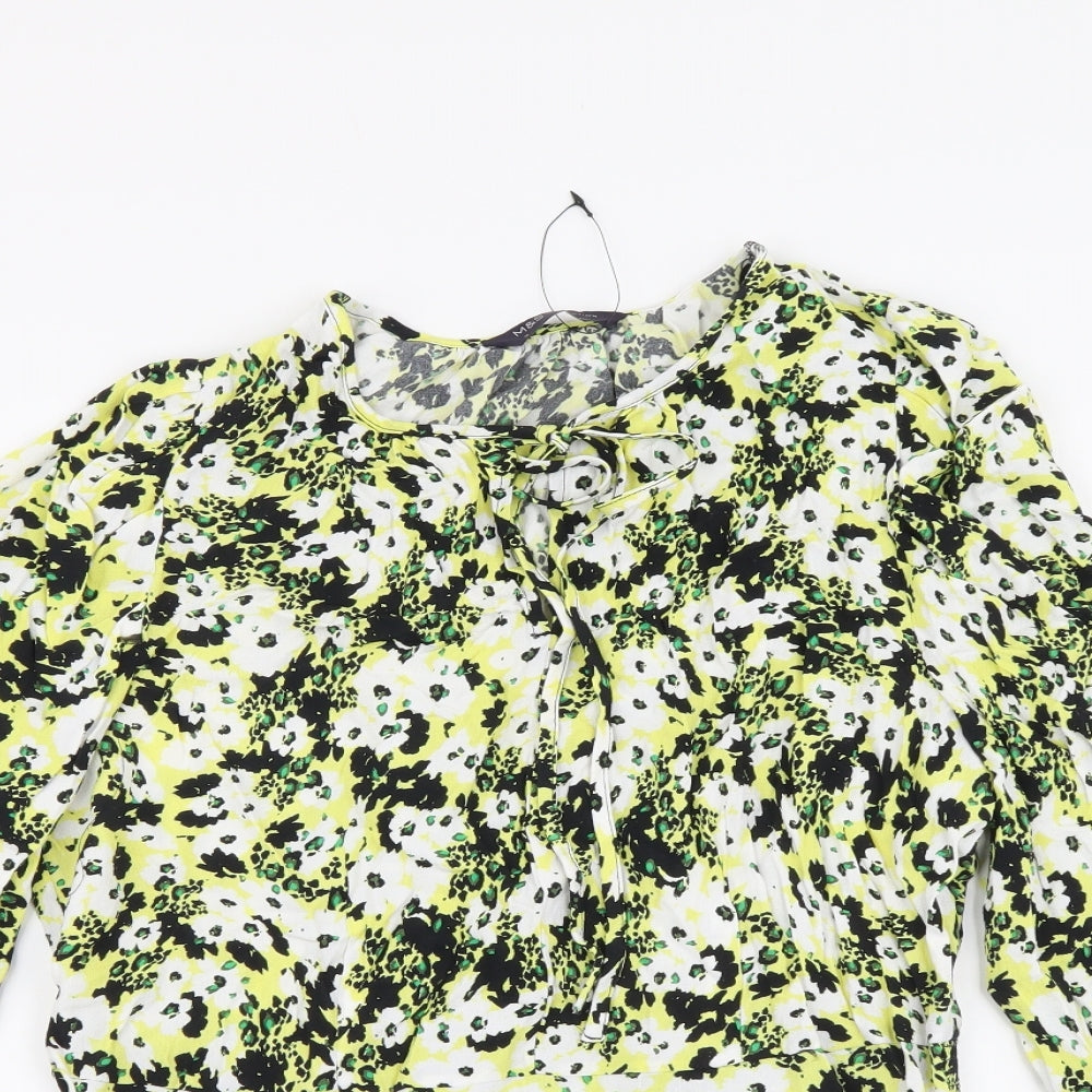Marks and Spencer Womens Multicoloured Geometric Viscose Basic Blouse Size 12 Round Neck