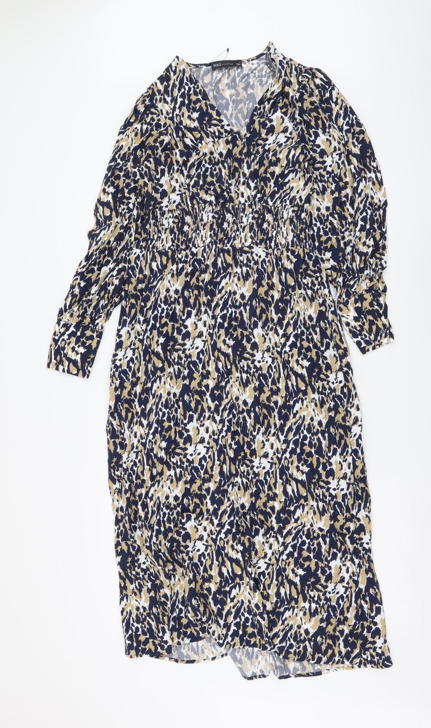 Marks and Spencer Womens Blue Animal Print Viscose Maxi Size 6 V-Neck Pullover