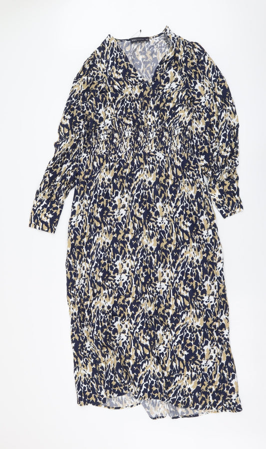 Marks and Spencer Womens Blue Animal Print Viscose Maxi Size 6 V-Neck Pullover