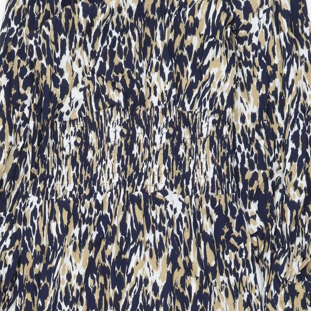 Marks and Spencer Womens Blue Animal Print Viscose Maxi Size 6 V-Neck Pullover