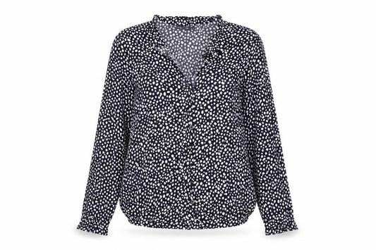 Marks and Spencer Womens Black Geometric Viscose Basic Button-Up Size 8 Round Neck