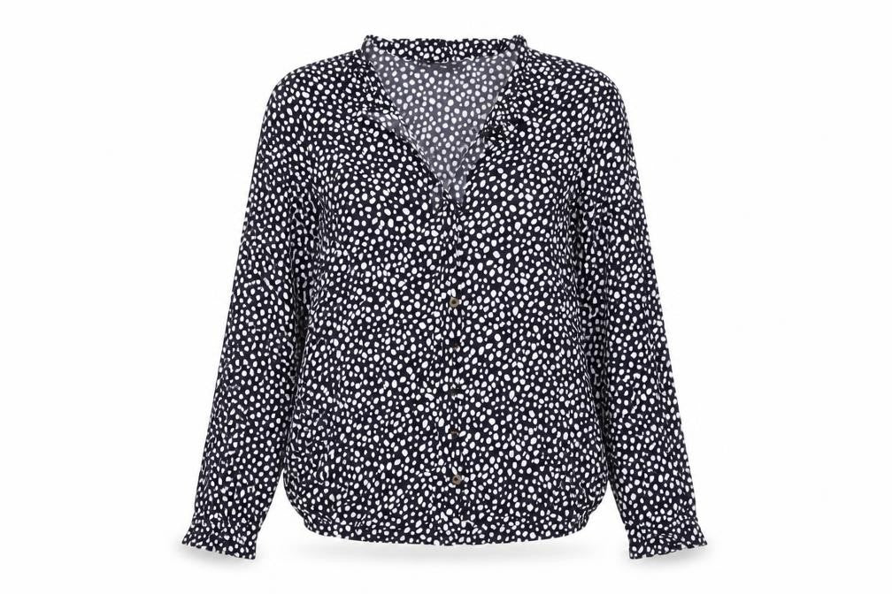 Marks & Spencer Womens Black Geometric Viscose Basic Button-Up Size 8 Round Neck