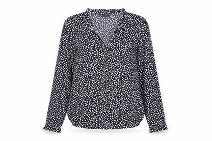 Marks & Spencer Womens Black Geometric Viscose Basic Button-Up Size 8 Round Neck