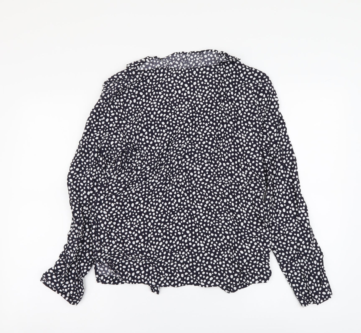 Marks and Spencer Womens Black Geometric Viscose Basic Button-Up Size 8 Round Neck