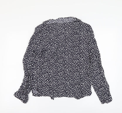 Marks & Spencer Womens Black Geometric Viscose Basic Button-Up Size 8 Round Neck