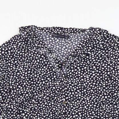 Marks & Spencer Womens Black Geometric Viscose Basic Button-Up Size 8 Round Neck
