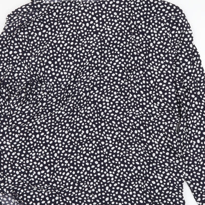 Marks & Spencer Womens Black Geometric Viscose Basic Button-Up Size 8 Round Neck