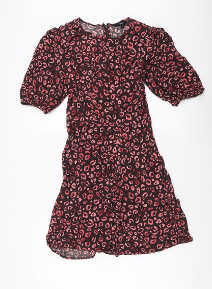 Next Womens Red Animal Print Polyester A-Line Size 10 Round Neck Pullover