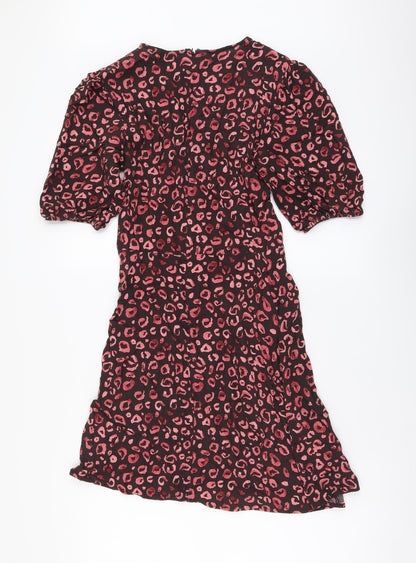 Next Womens Red Animal Print Polyester A-Line Size 10 Round Neck Pullover