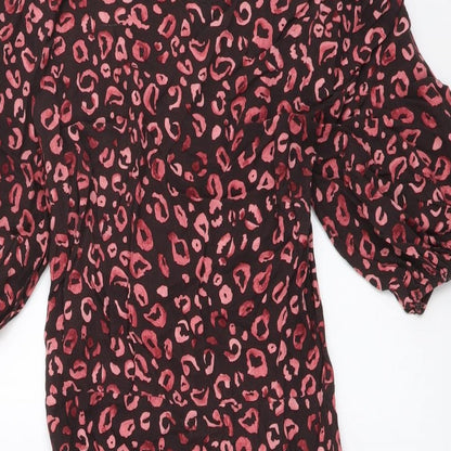 Next Womens Red Animal Print Polyester A-Line Size 10 Round Neck Pullover