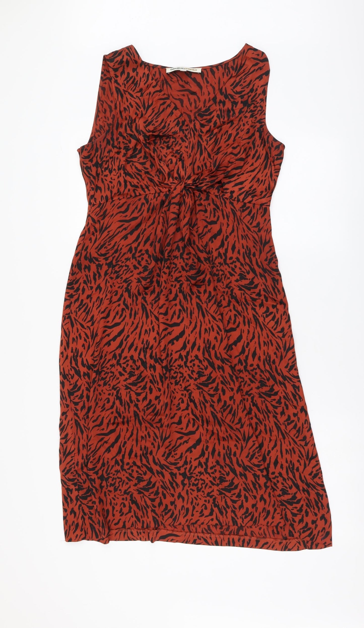 Clements Ribeiro Womens Red Striped Polyester A-Line Size M V-Neck Pullover