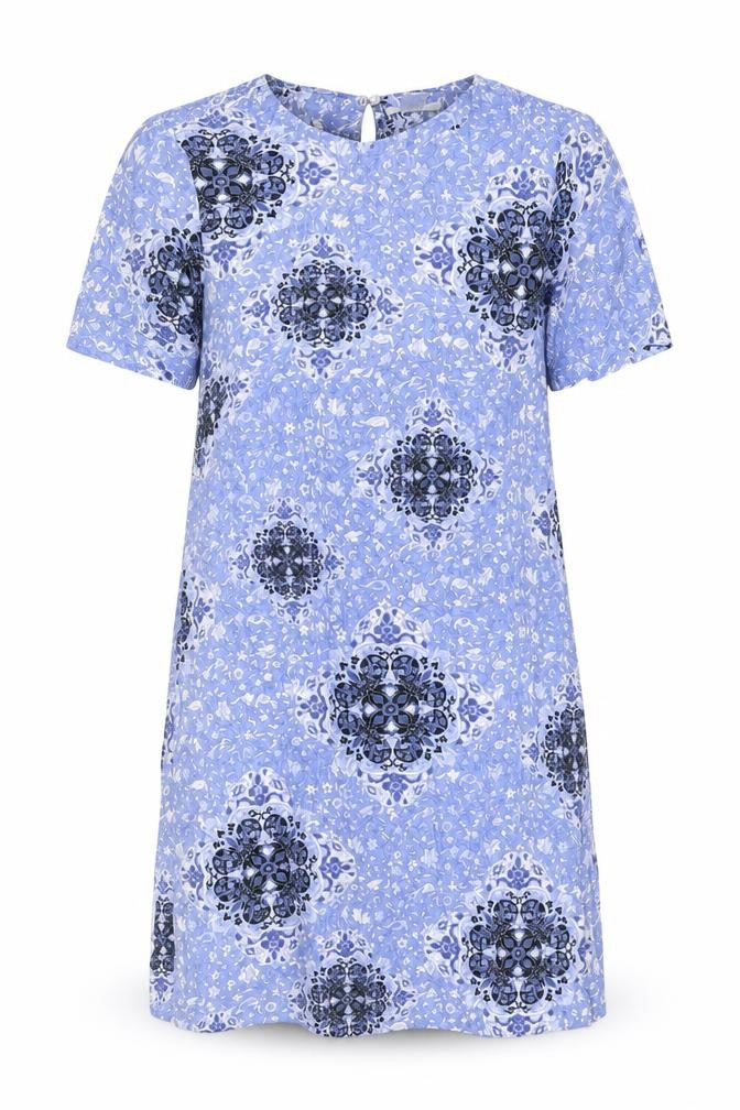 H&M Womens Blue Geometric Viscose A-Line Size XS Round Neck Pullover