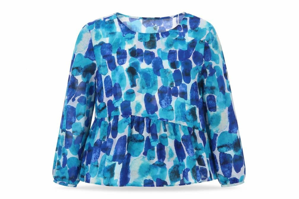 OPUS Womens Blue Geometric Polyester Basic Blouse Size 10 Round Neck