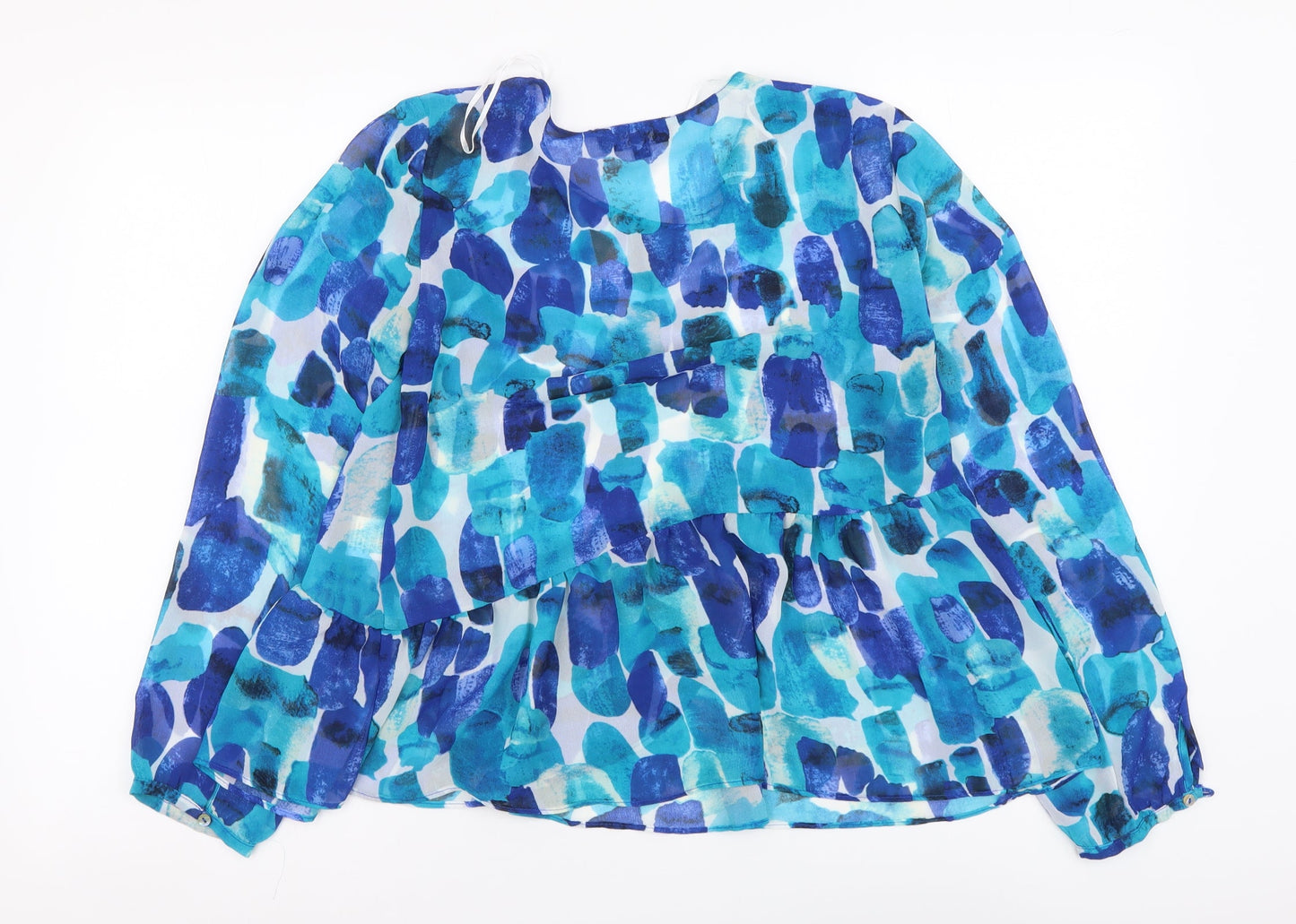 OPUS Womens Blue Geometric Polyester Basic Blouse Size 10 Round Neck