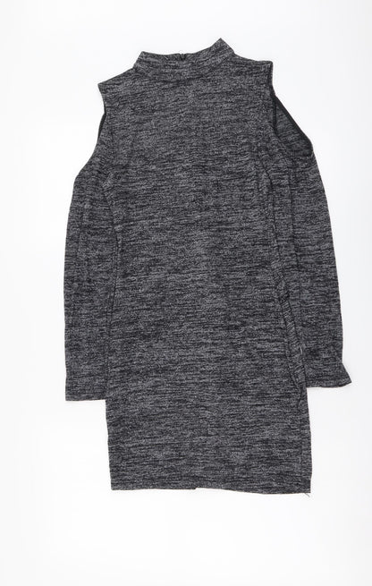 Parisian Signature Womens Grey Viscose Bodycon Size 8 Mock Neck Pullover - Cold Shoulder