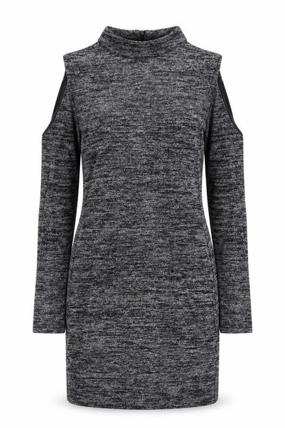 Parisian Signature Womens Grey Viscose Bodycon Size 8 Mock Neck Pullover - Cold Shoulder