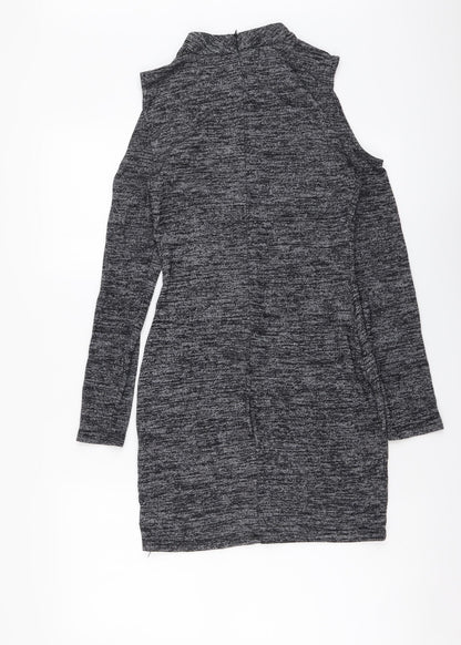 Parisian Signature Womens Grey Viscose Bodycon Size 8 Mock Neck Pullover - Cold Shoulder
