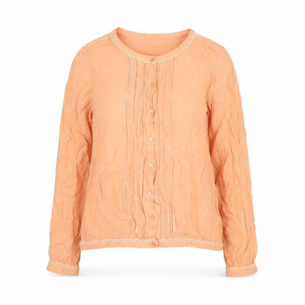 Fransa Womens Orange Viscose Basic Button-Up Size S Round Neck