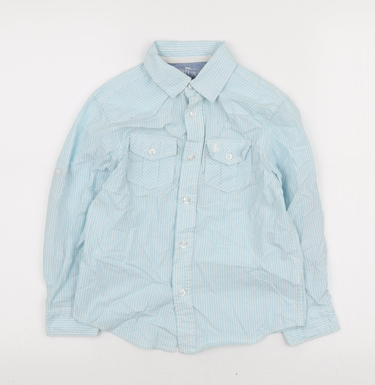 Rebel Boys Blue Striped Cotton Jersey Button-Up Size 6-7 Years Collared Button