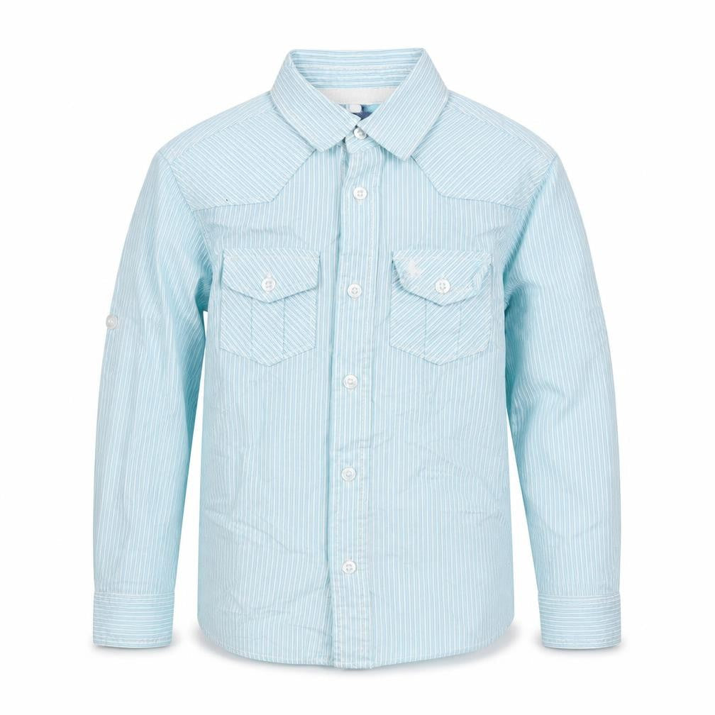 Rebel Boys Blue Striped Cotton Jersey Button-Up Size 6-7 Years Collared Button