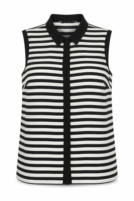 Dorothy Perkins Womens Black Striped Polyester Basic Button-Up Size 8 Collared