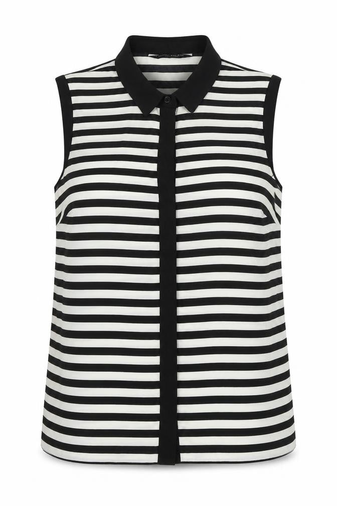 Dorothy Perkins Womens Black Striped Polyester Basic Button-Up Size 8 Collared